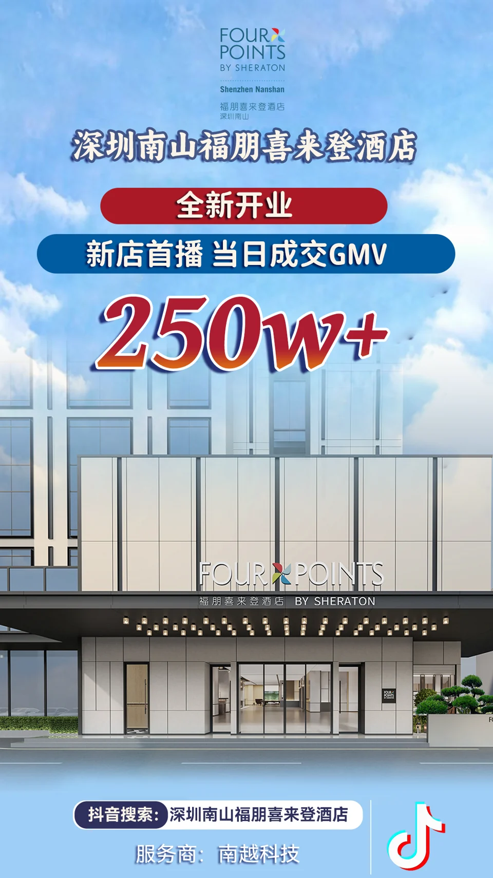深圳南山福朋喜来登酒店 · 首播当日战报项目战报：250万+，新店首播 · 当日成交 GMV